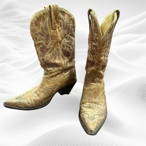Corral Vintage Crackle Boots Women's Tan Western Size‎ 7M Eagle Embroidery